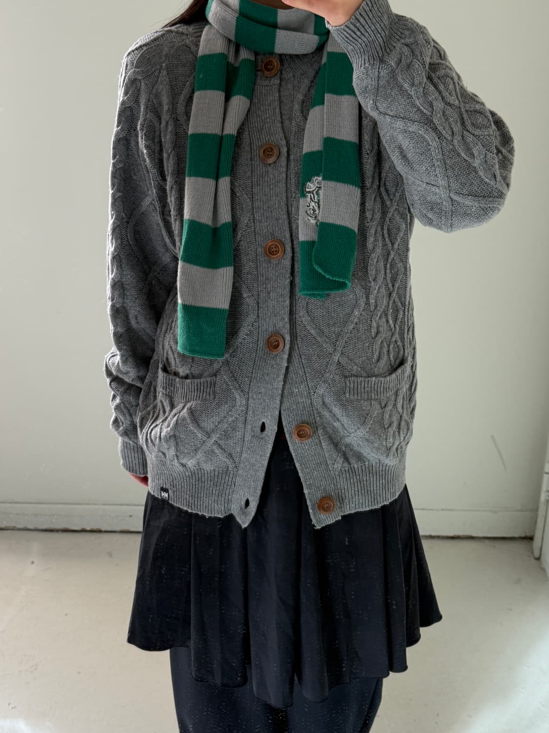 일본빈티지 그린 그레이 넥워머 머플러 상품이미지6