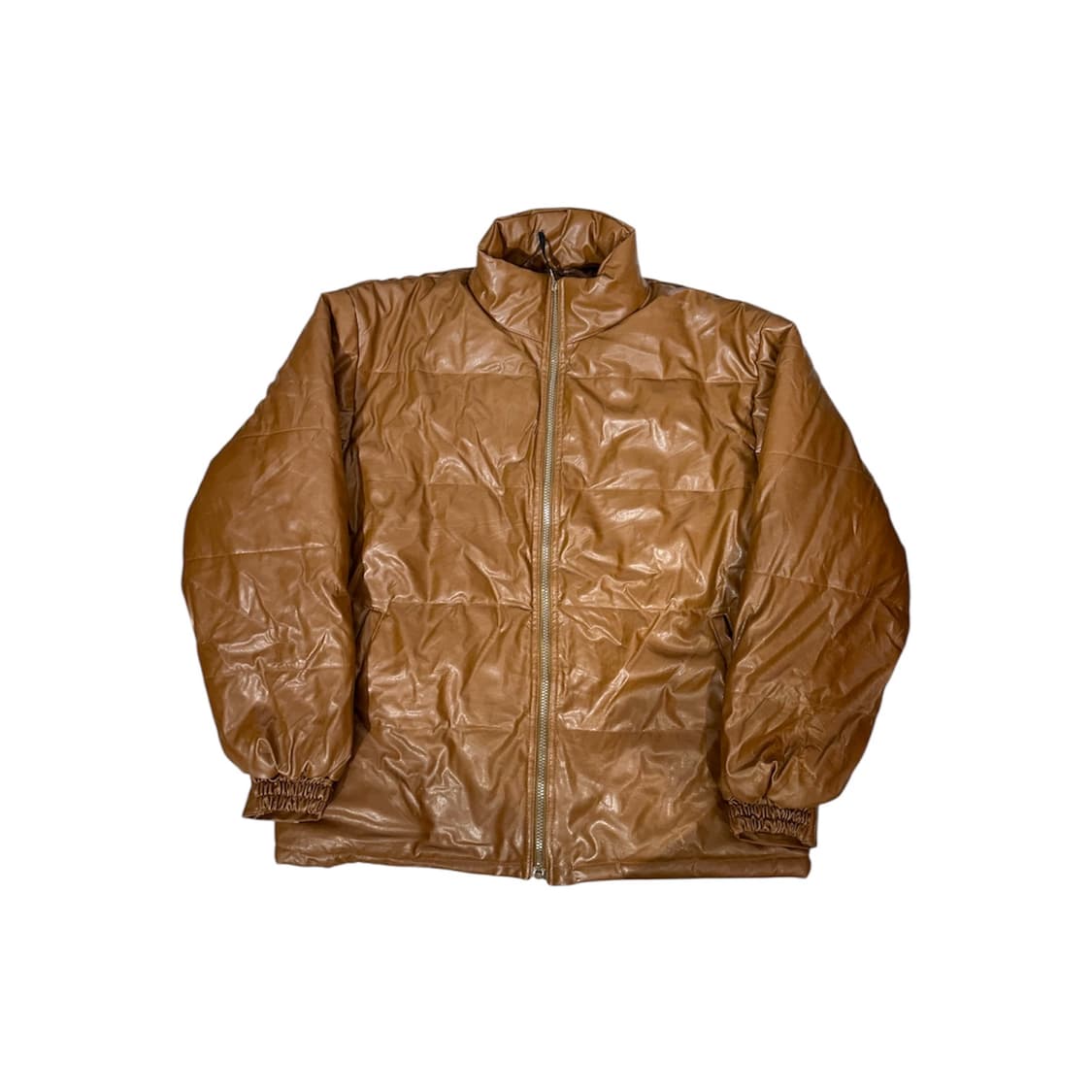 일본 빈티지 브라운 레더 비건 레더 푸퍼 패딩 M 상품이미지4