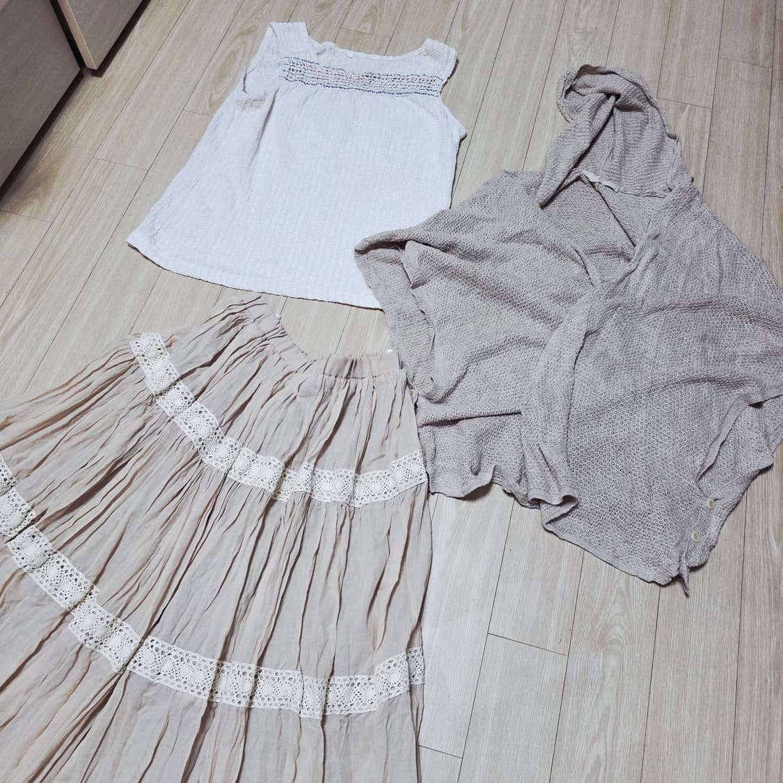 하구미모리걸st 코디세트(판초+슬리브리스+패치워크 캉캉롱스커트 상품이미지4