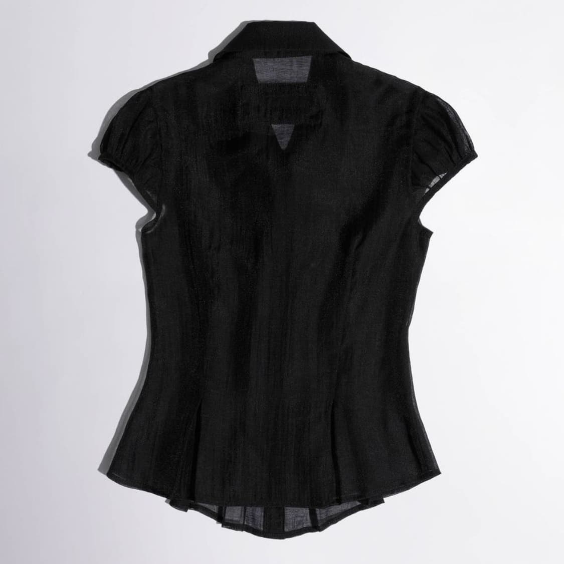 Sheer Pleated Hem Blouse (Black) 상품이미지2