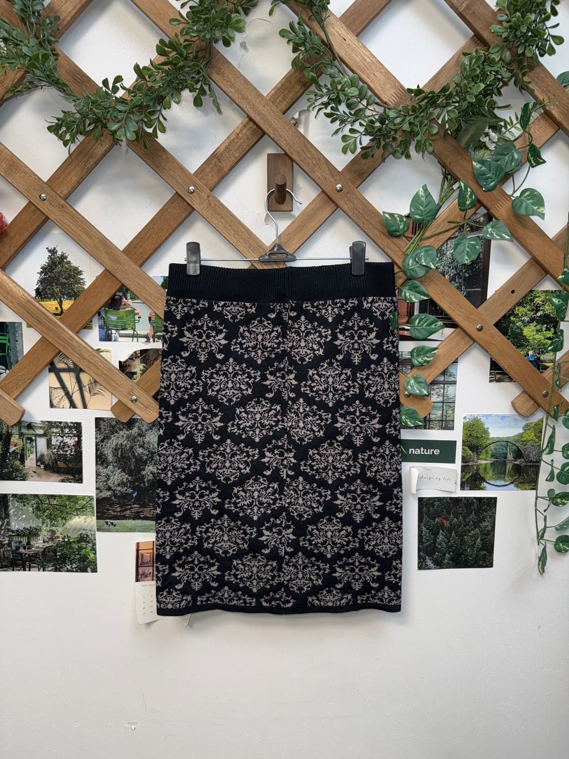 Black oriental pattern knit banding sk 상품이미지3