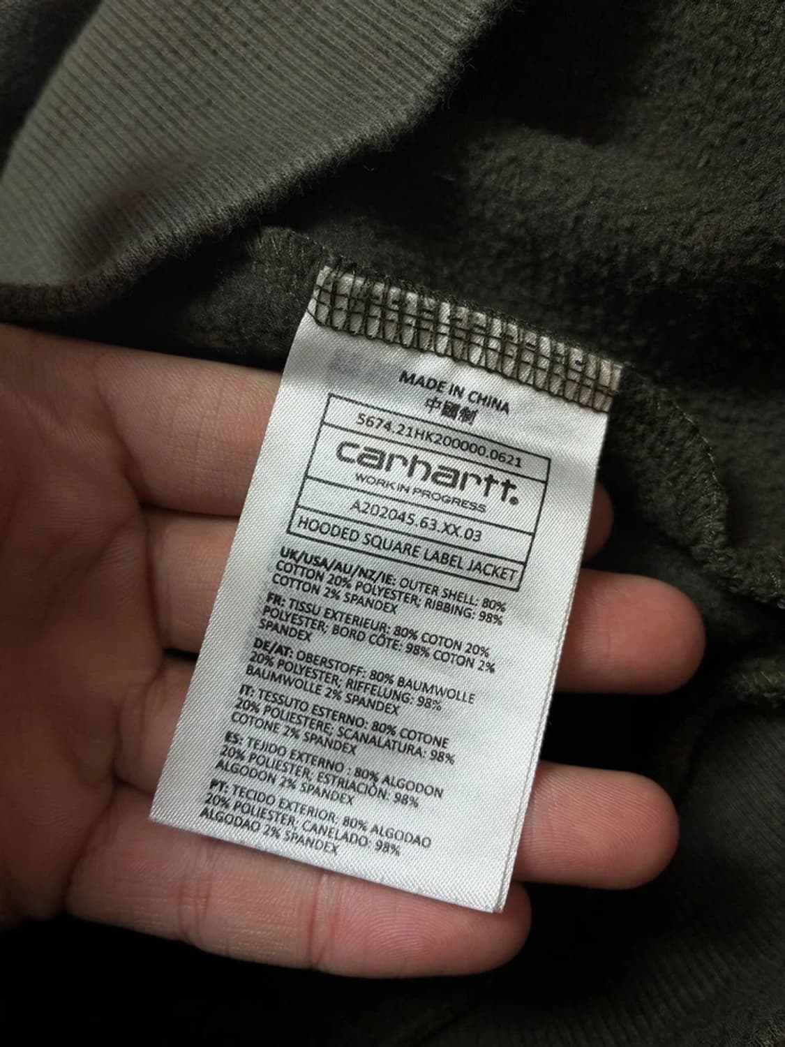 칼하트 WIP 카키 워싱 후드 집업 PN8259 상품이미지7