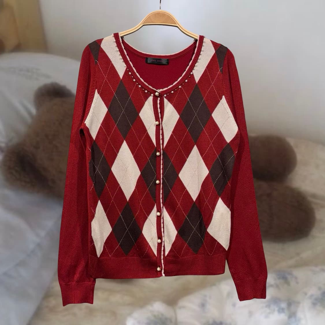 빈티지 y2k 하이틴 버건디 아가일 니트 가디건 상품이미지7