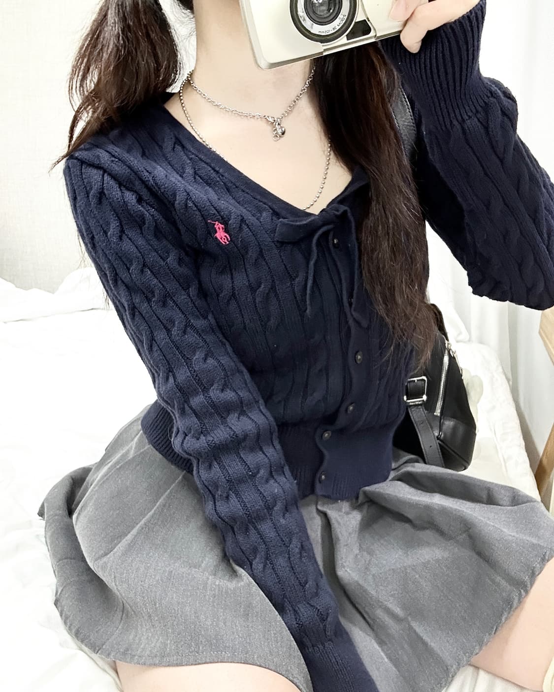 폴로 핑크포니 네이비 리본 케이블 가디건 상품이미지3