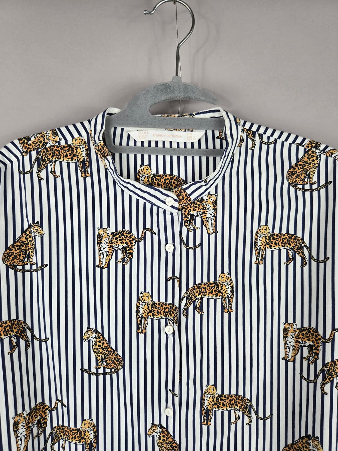 [무료배송]자라 L 여성 스판 차이나카라 표범 레오파드 스트라이프 셔츠 상품이미지2
