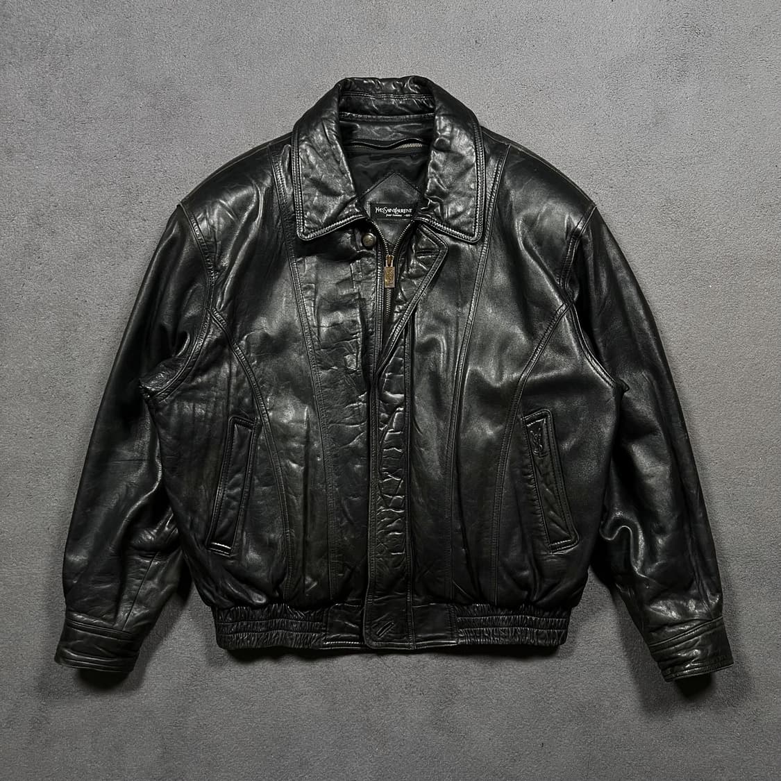 90's 입생로랑 양가죽 블루종 봄버 레더 자켓 상품이미지1