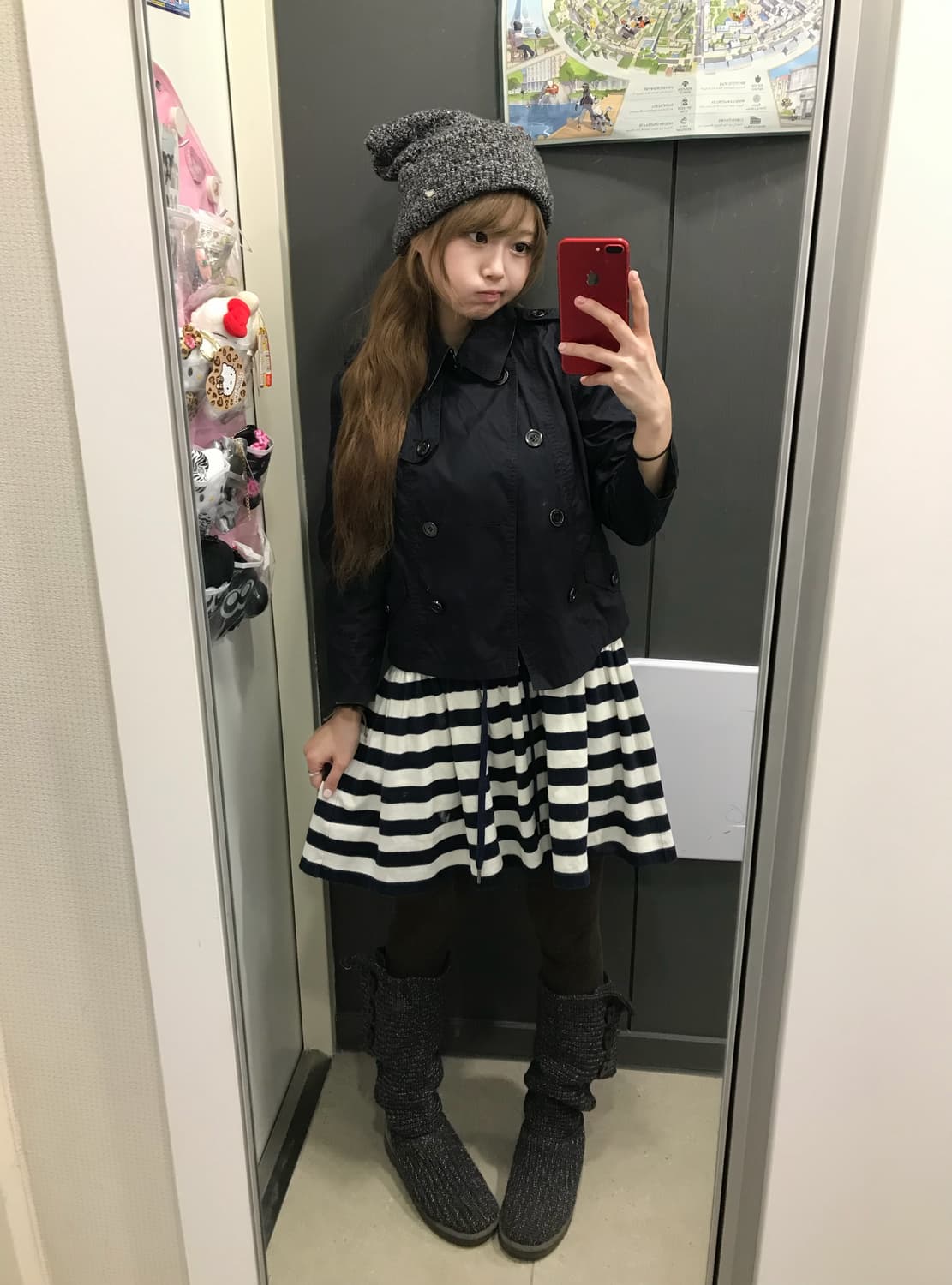 네이비 버버리 니혼진 원피스 숏 트렌치 코트 코디세트 상품이미지2