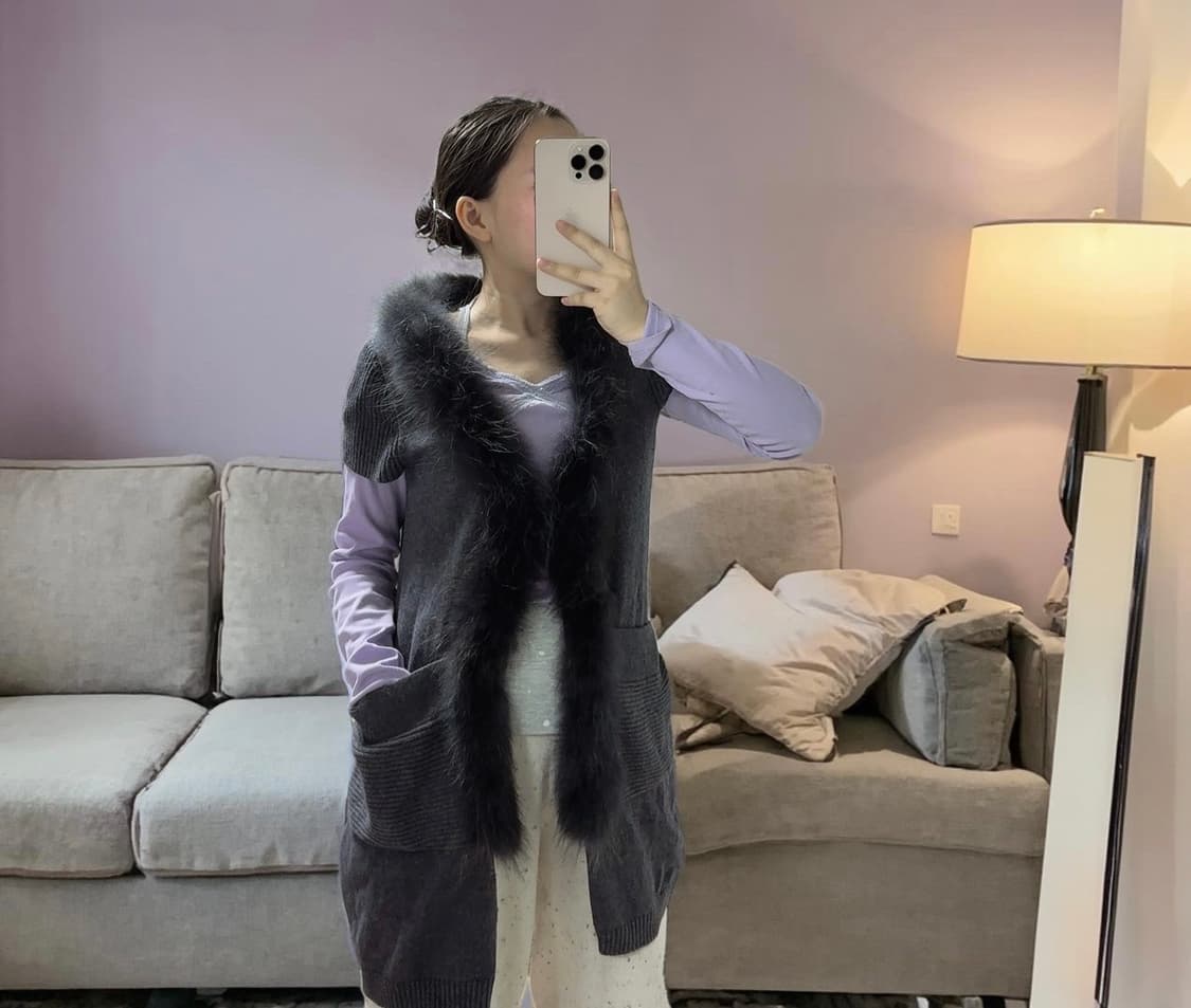 빈티지 그레이 여우털 폭스퍼 니트 조끼 베스트 상품이미지1