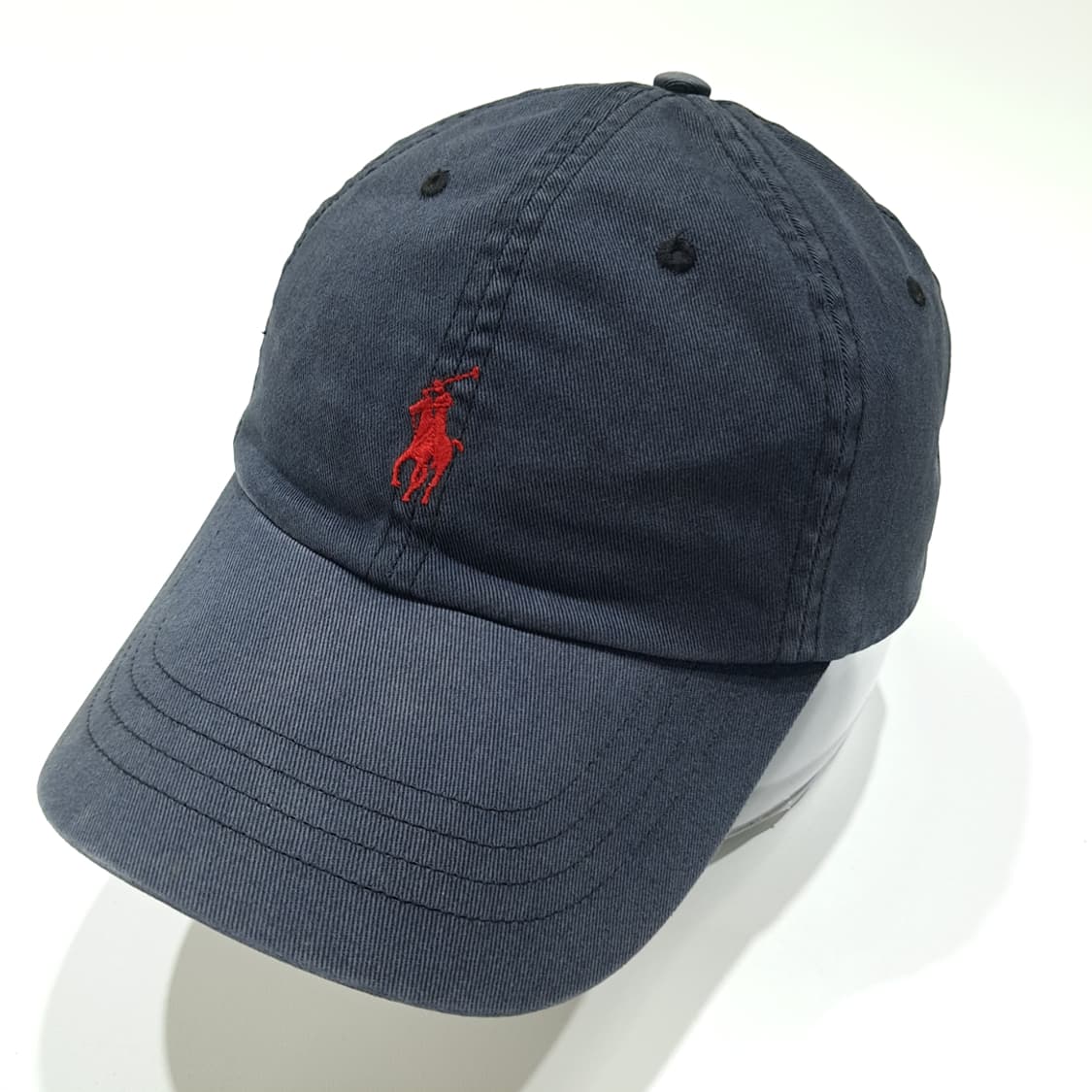 CL552 폴로 90s 가죽스트랩 다크네이비 자수 레드 볼캡 모자 상품이미지2