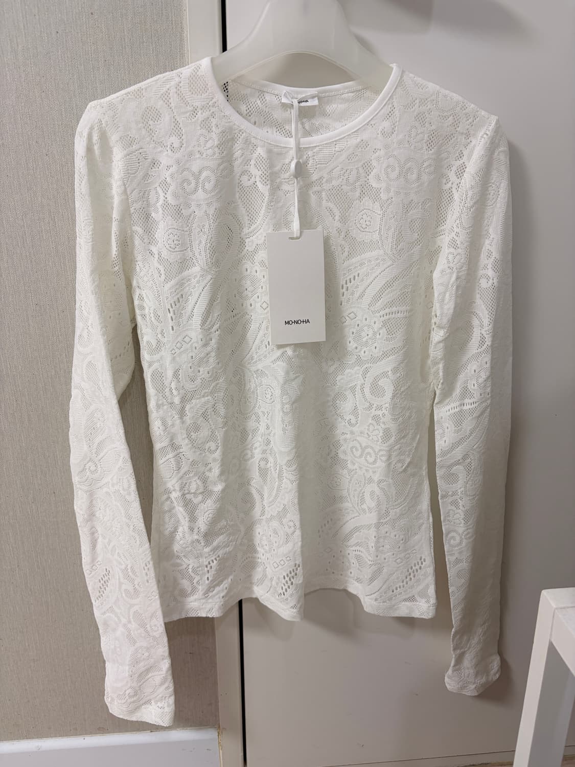 모노하 레이스 롱 슬리브 티셔츠 화이트 상품이미지3
