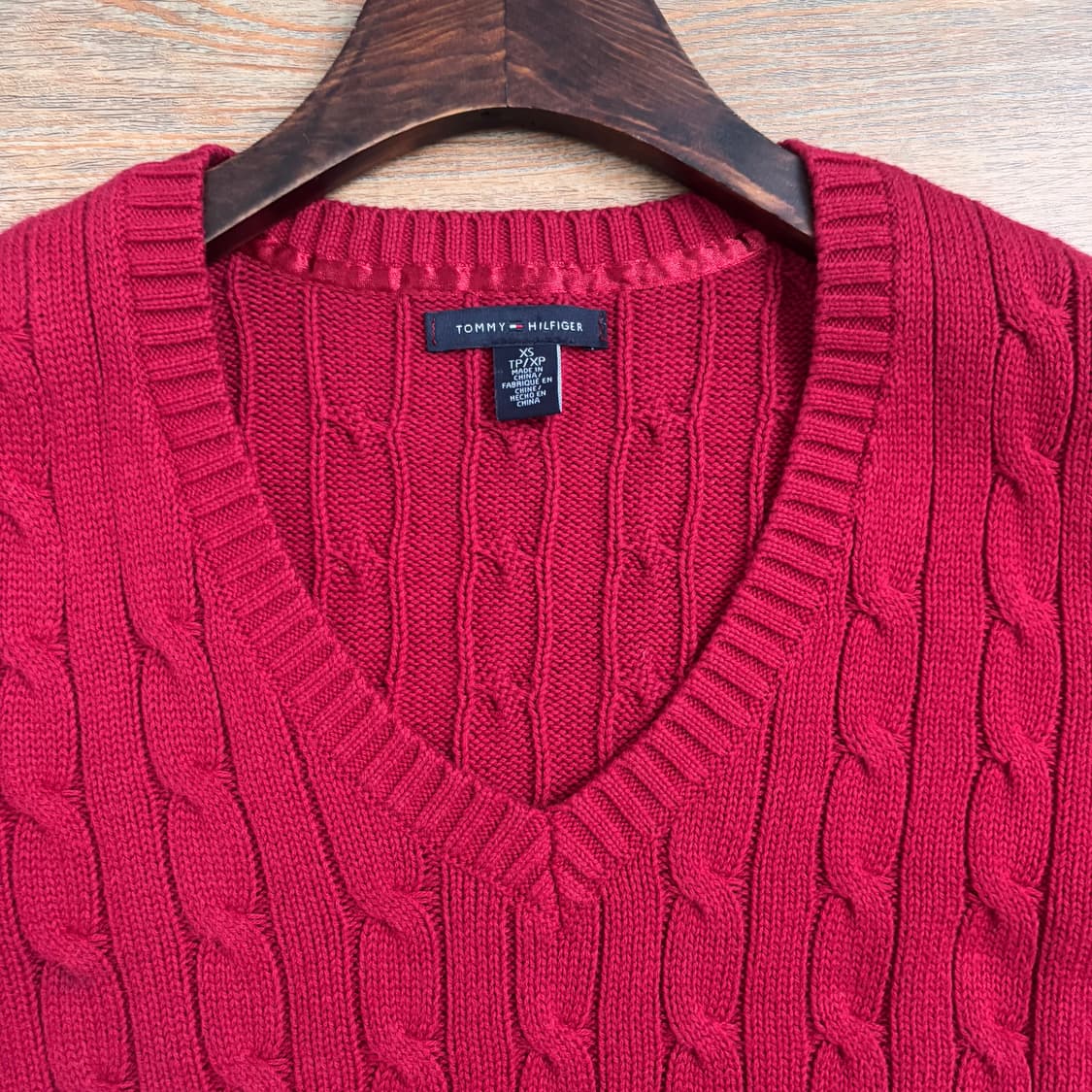 타미힐피거 XS 니트 레드 케이블 정품 슬림 실루엣 볼륨 수입 상품이미지4