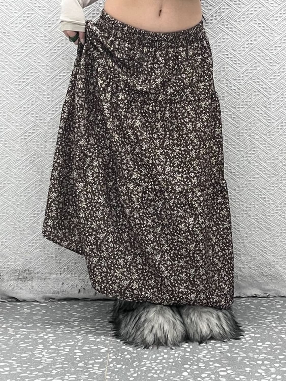 빈티지 밴딩 보헤미안 모리걸 잔꽃 플레어 롱스커트 24인치 C08419 상품이미지1