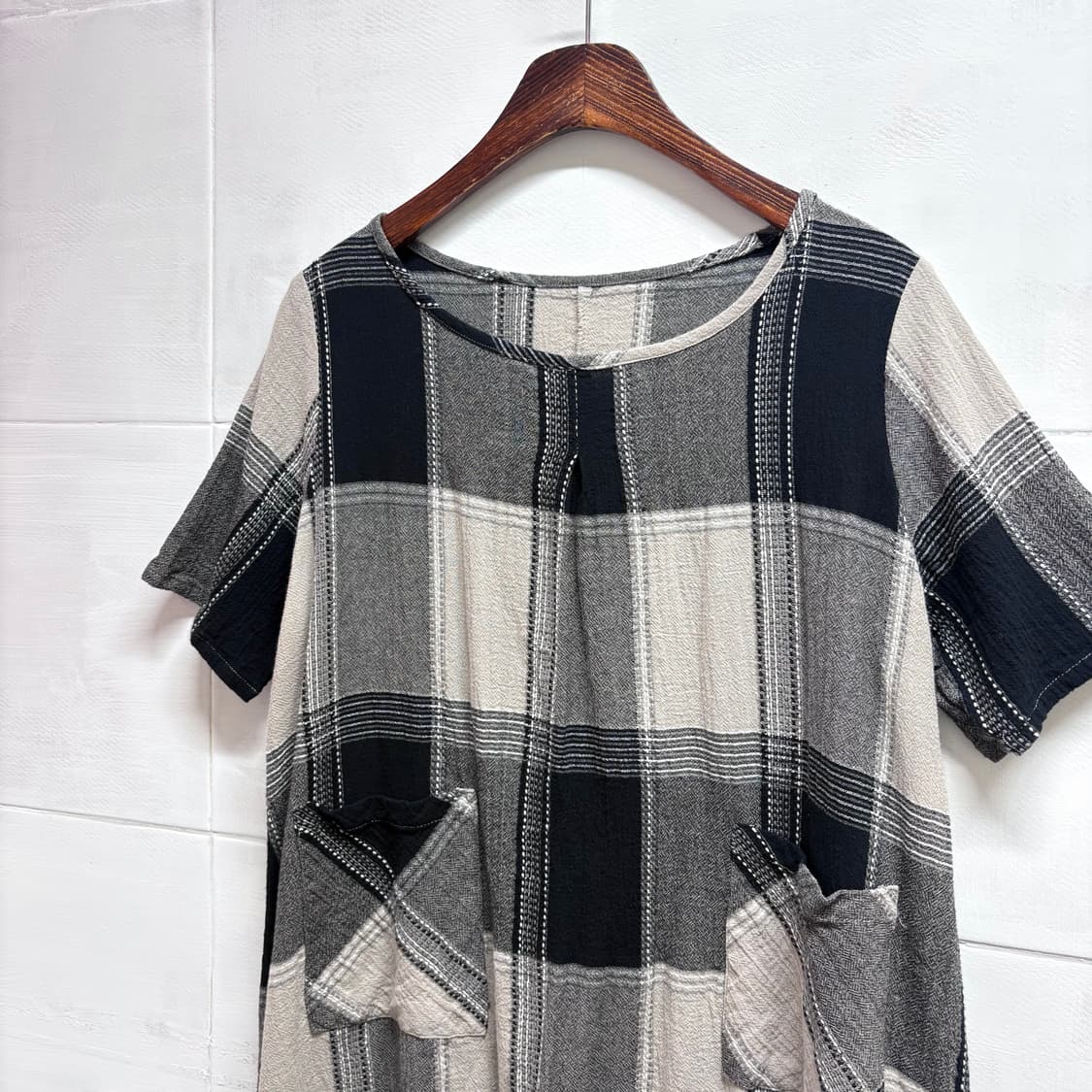 varrowda 코튼 체크 하구미 모리걸 원피스 JPN 상품이미지2