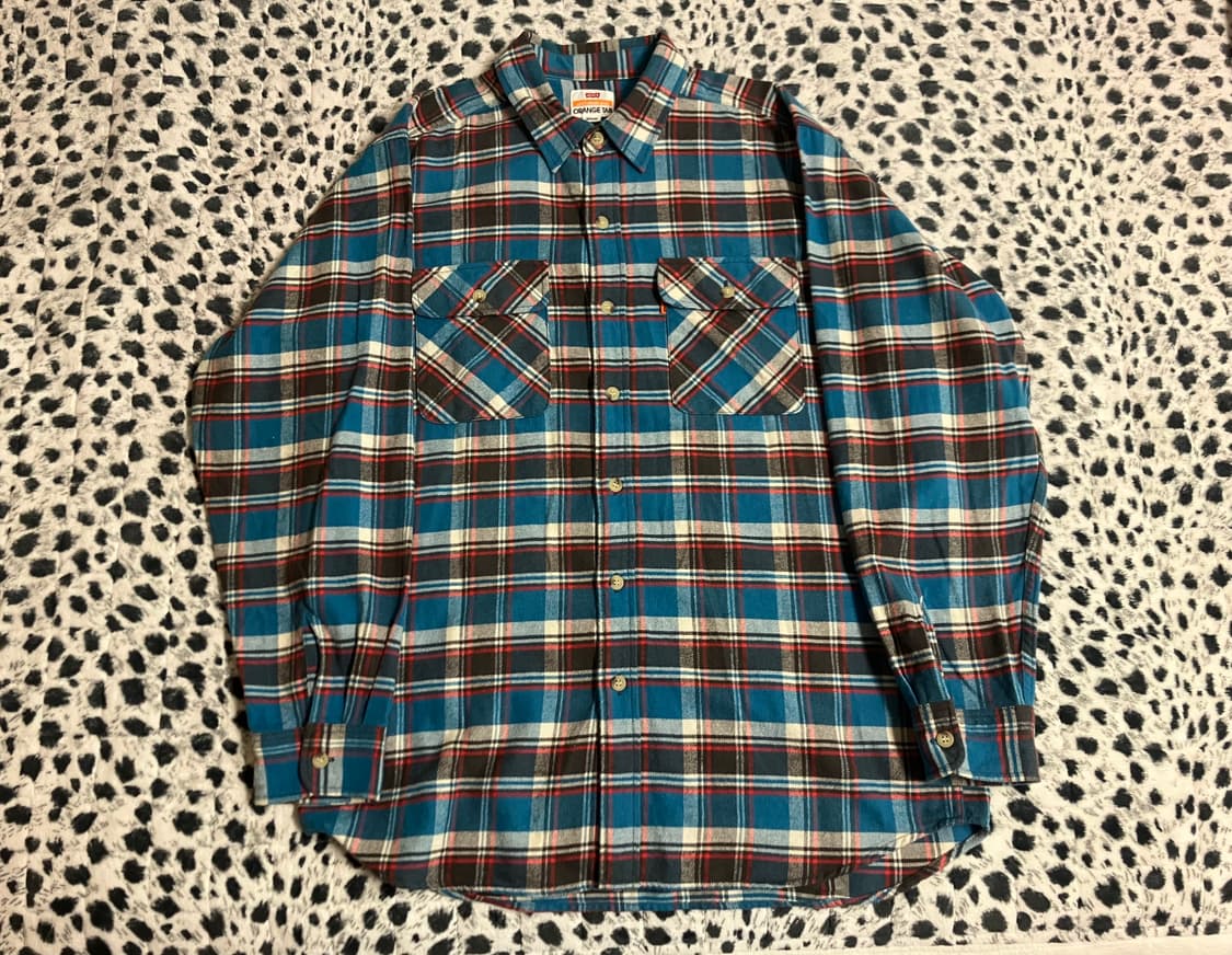 리바이스 오렌지탭 체크 셔츠 M / 100 남녀공용 L 빈티지 상품이미지1