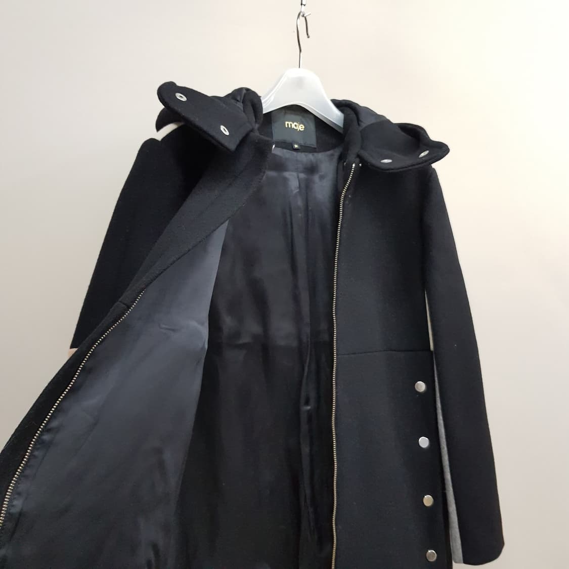 마쥬 MAJE  컬러 배색 후드 울 코트 36사이즈 상품이미지6