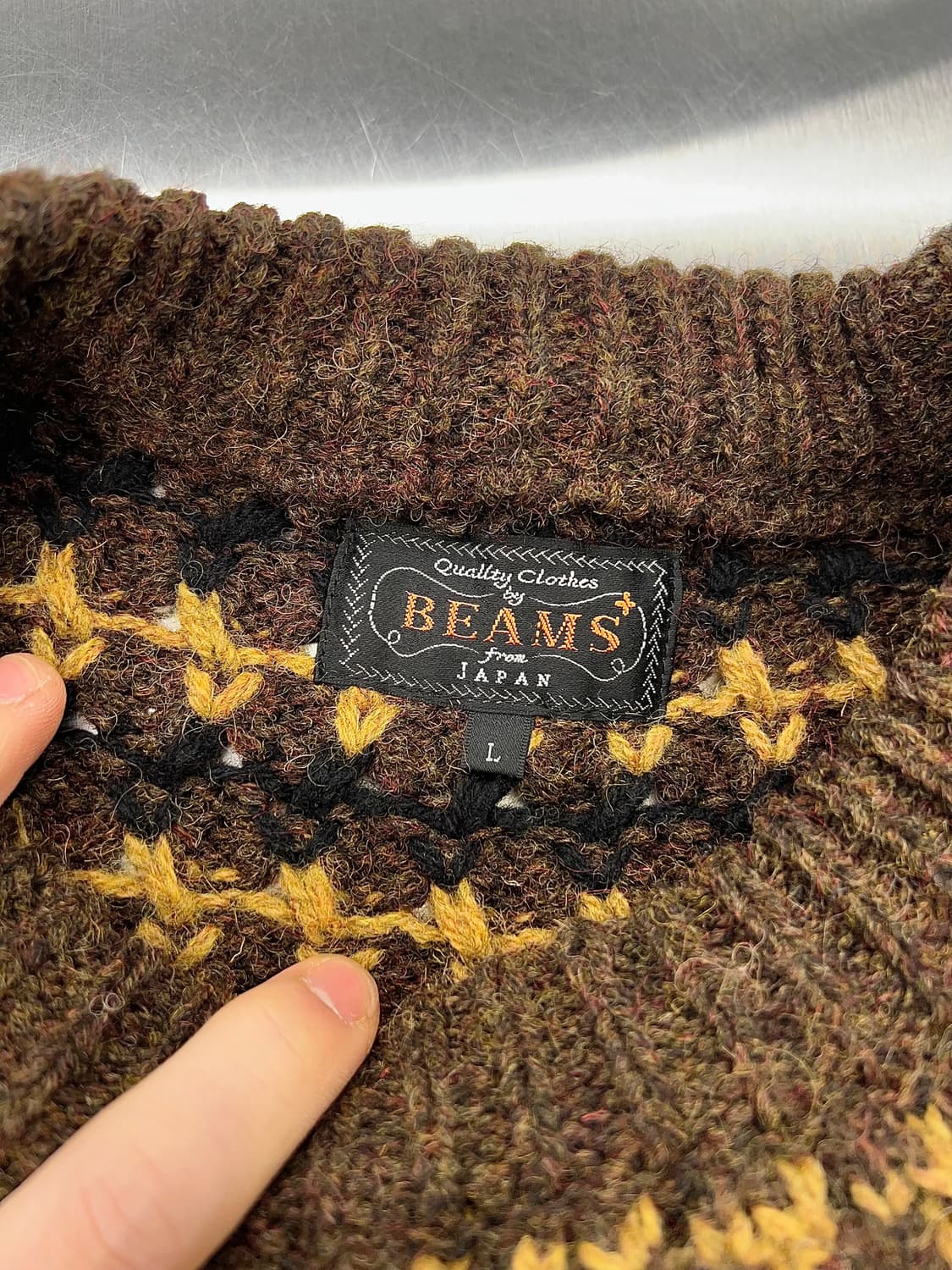 빔즈 스트라이프 팝콘 라운드 넥 울 니트 스웨터 상품이미지7