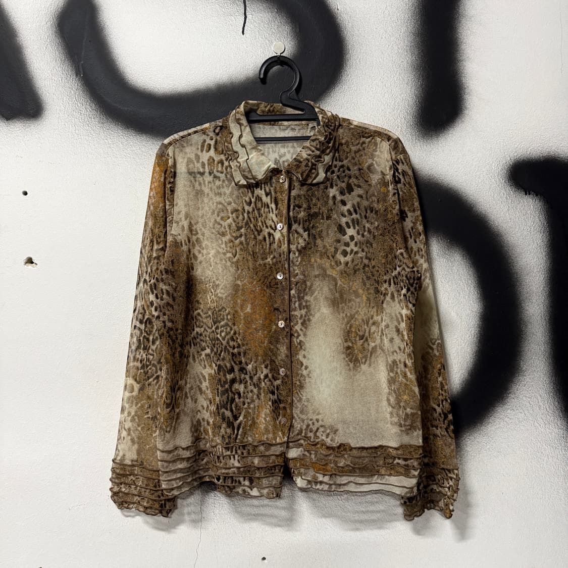 VTG 빈티지 레오파드 패턴 시스루 레이스 셔츠 블라우스 상품이미지1