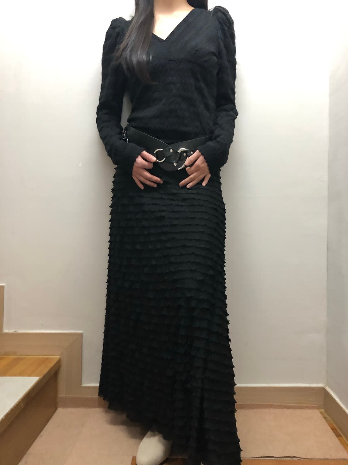 빈티지 블랙 프릴 롱 스커트 상품이미지8