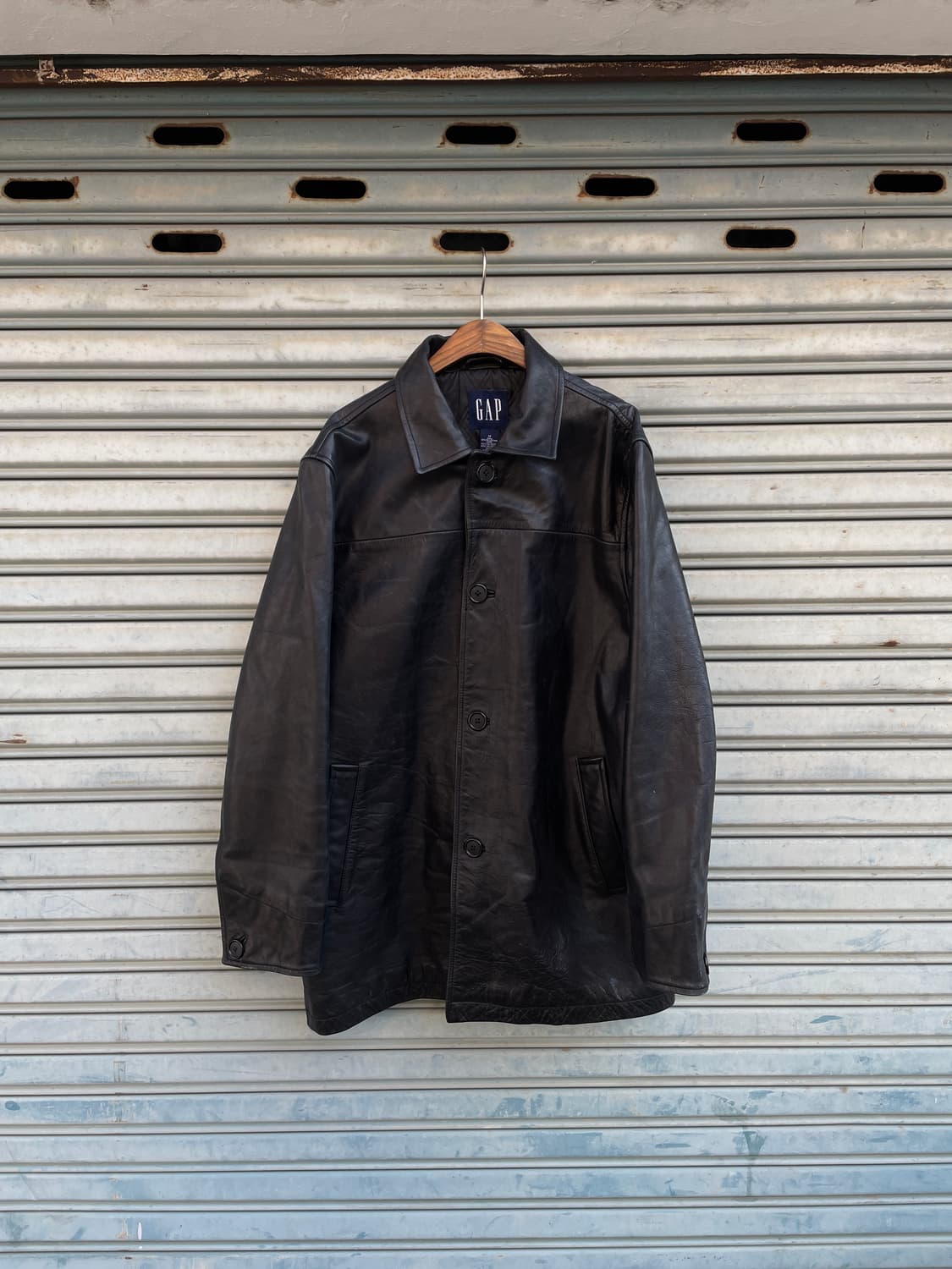 90-00s Old GAP Leather Black Car Coat 상품이미지2