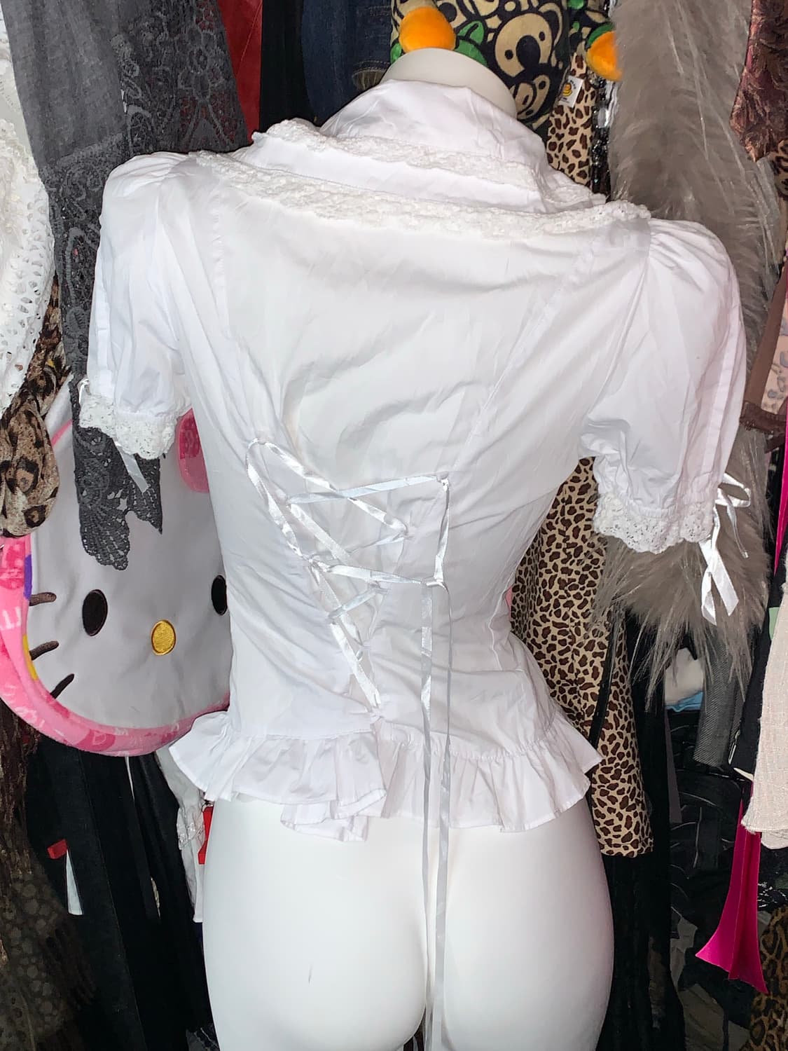 바디라인 로리타 리본 코르셋 퍼프 블라우스 상품이미지3