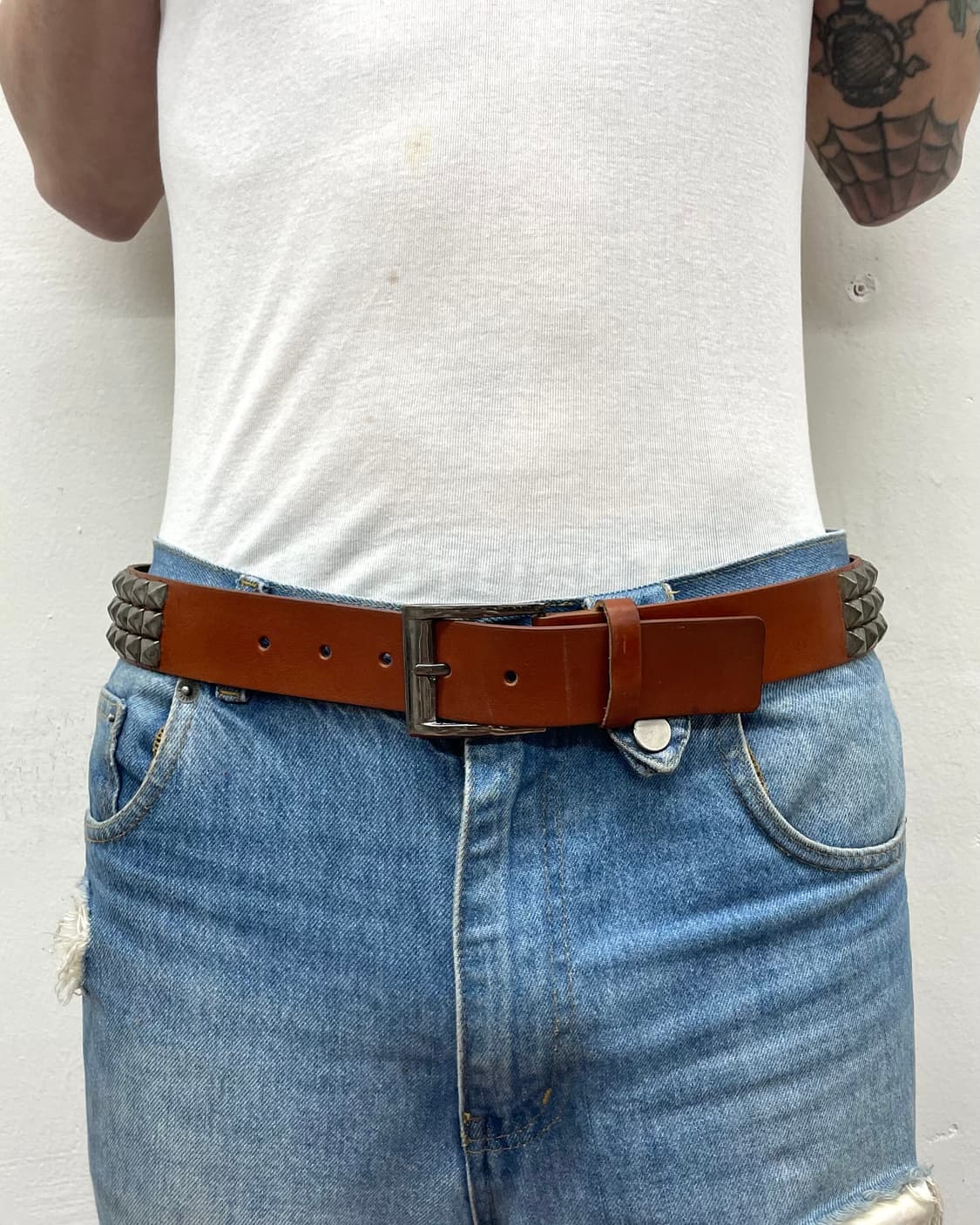 Leather Brown Stud Belt 상품이미지2
