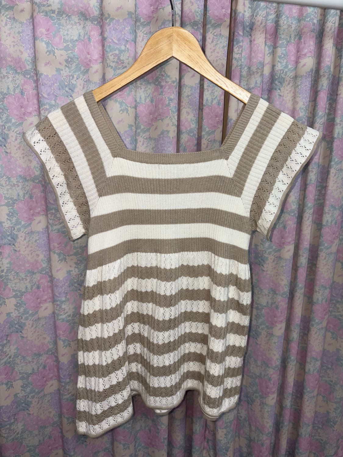 베이지 스트라이프 반소매 니트 상품이미지8