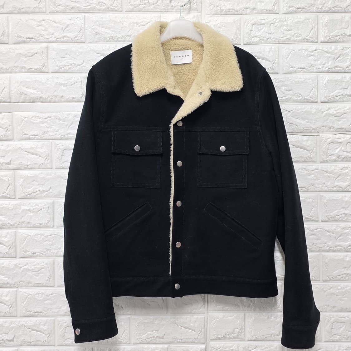 택포_ 산드로 시어링 트러커 무스탕 자켓 블랙 L 상품이미지1