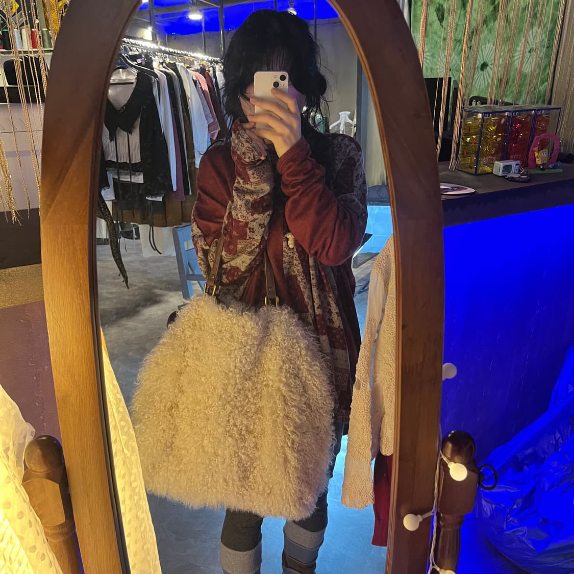 90s 가죽 퍼 도트 백 상품이미지4