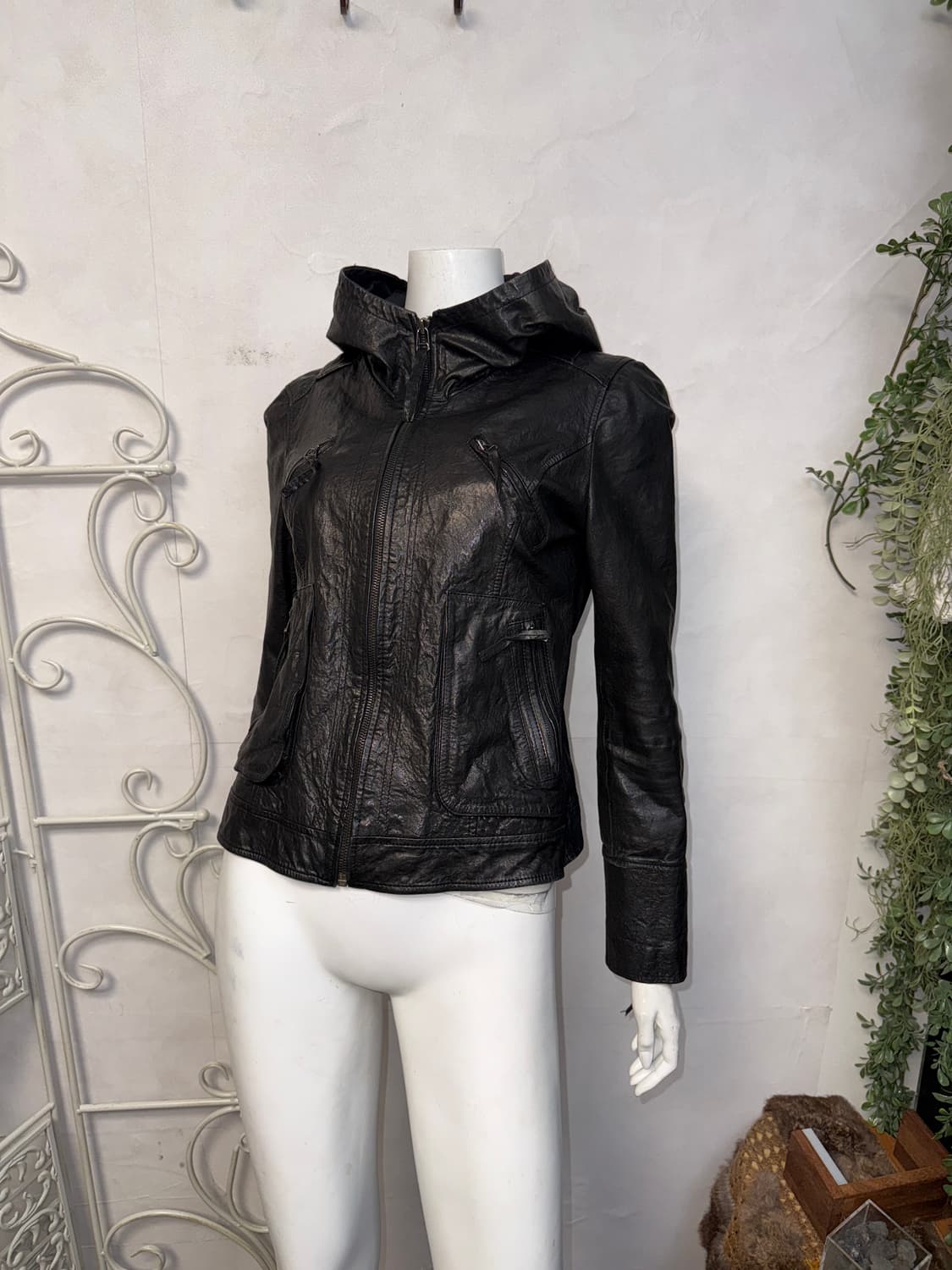 Black lamb skin hood zipup jacket 상품이미지1