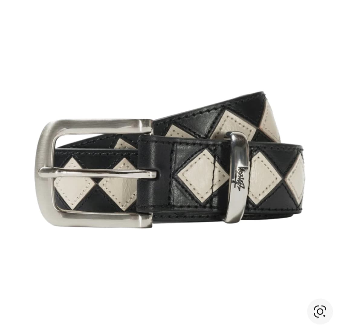 [L/XL] 스투시 아가일 스트치 레더 벨트 블랙 상품이미지1