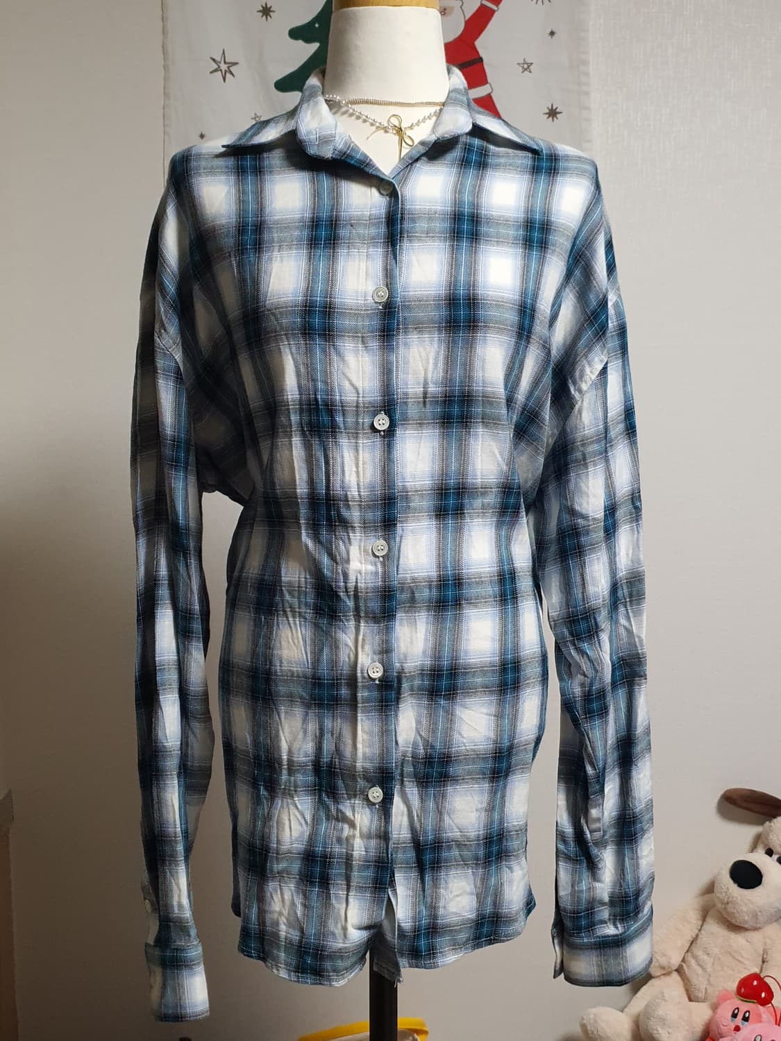[빈티지] 블루 체크 남방 루즈핏 셔츠 상품이미지3