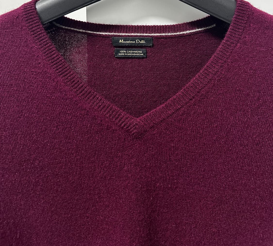남성 버건디 캐시미어 100% V넥 니트 (L사이즈) 상품이미지3