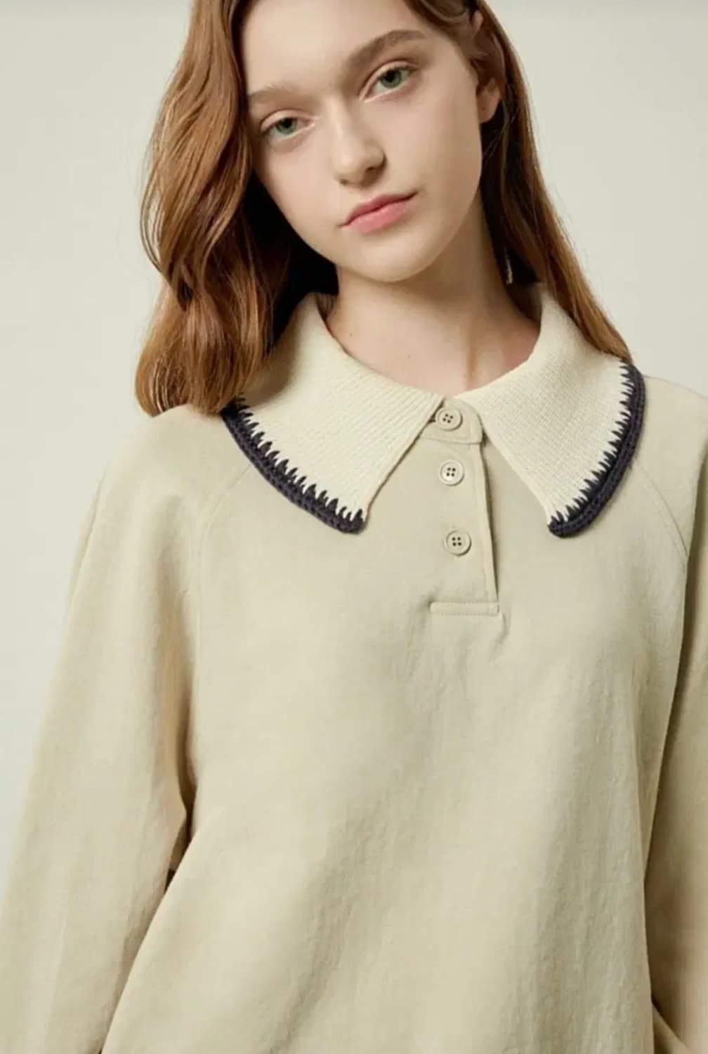 한섬 SJSJ 2022 배색 니트 카라 스웻셔츠 F85사이즈 상품이미지7