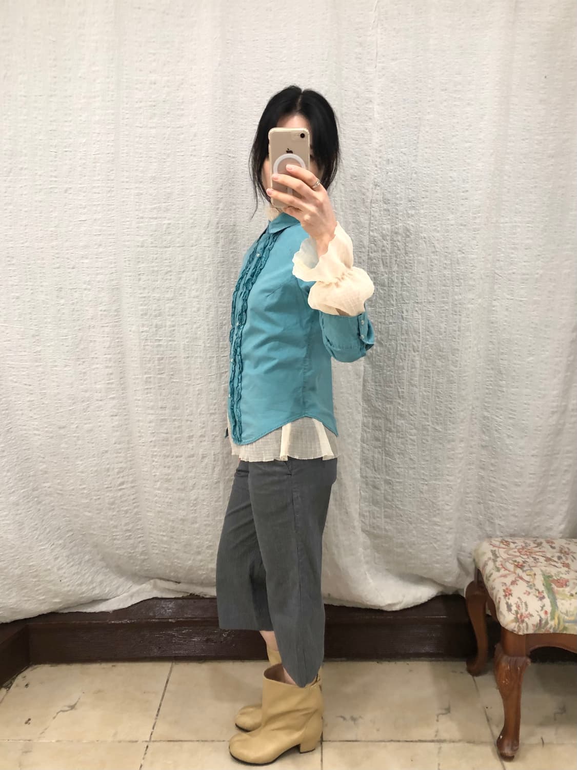 Vintage teal ruffle shirt 상품이미지3