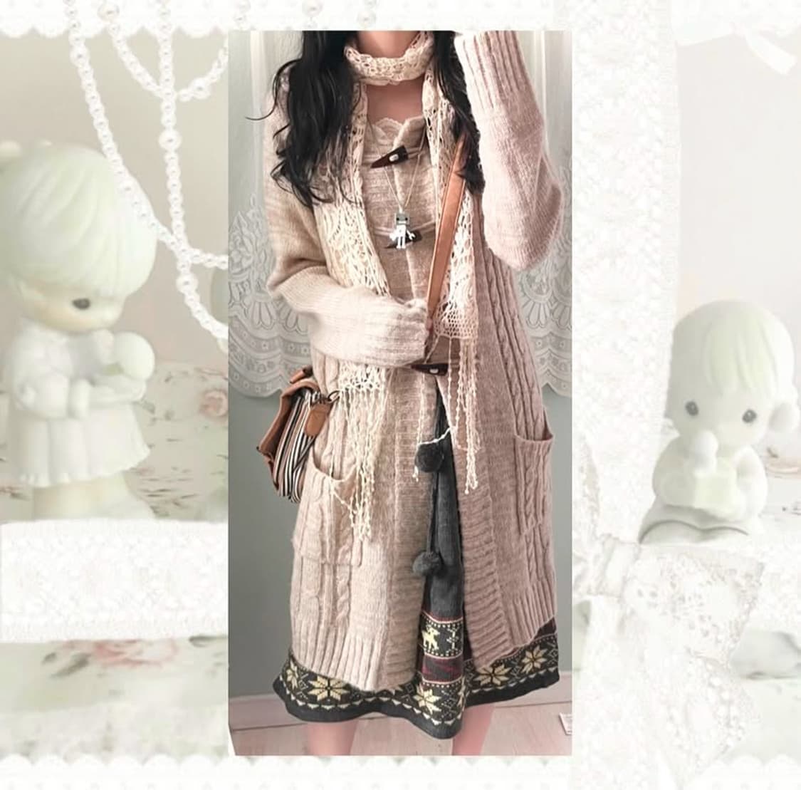 퍄뮤빈티지 레이스 크로쉐 리본 스카프 모리걸하구미라떼갸루로걀페어리공겜 상품이미지3