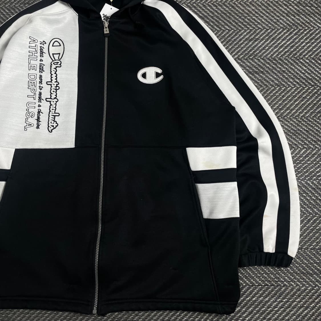 90s 챔피온 올드스쿨 스펠아웃 빅로고 후드 트랙탑 자켓 y 3596 상품이미지4