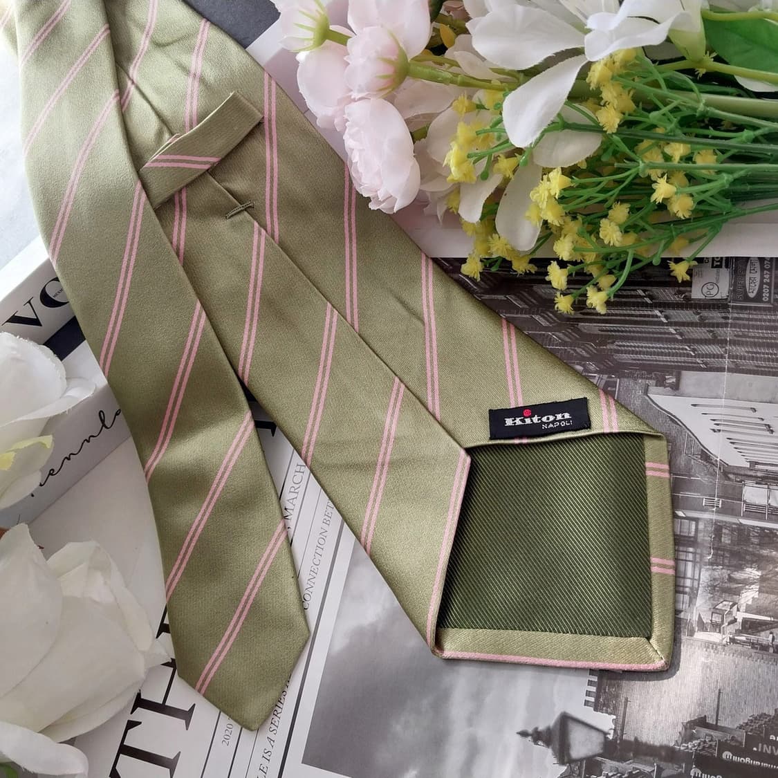 키톤 실크 라이트카키 스트라이프 넥타이 9.9cm A+등급 K1320
 상품이미지3