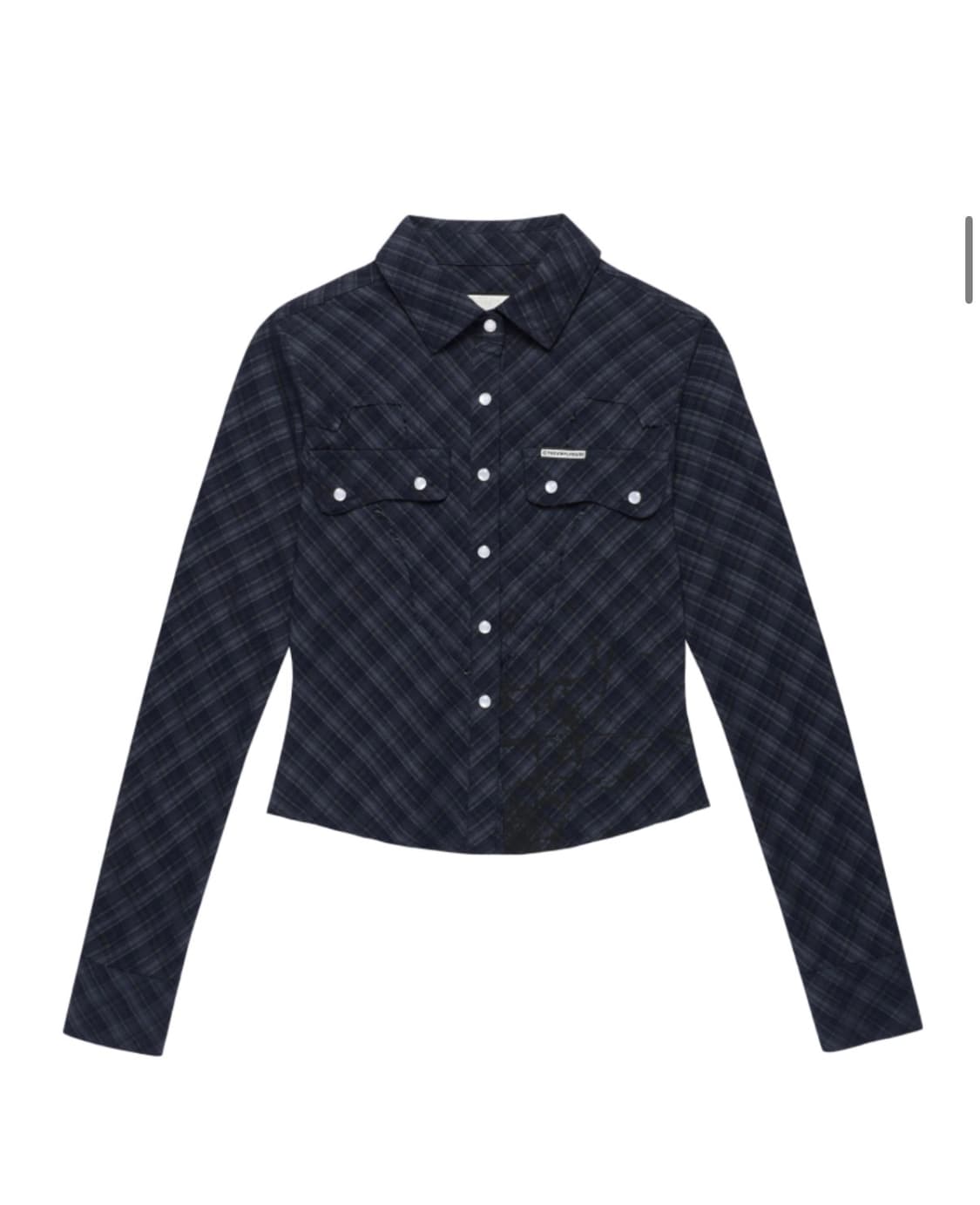 PAINTING CROP CHECK SHIRTS(W) NAVY 상품이미지2