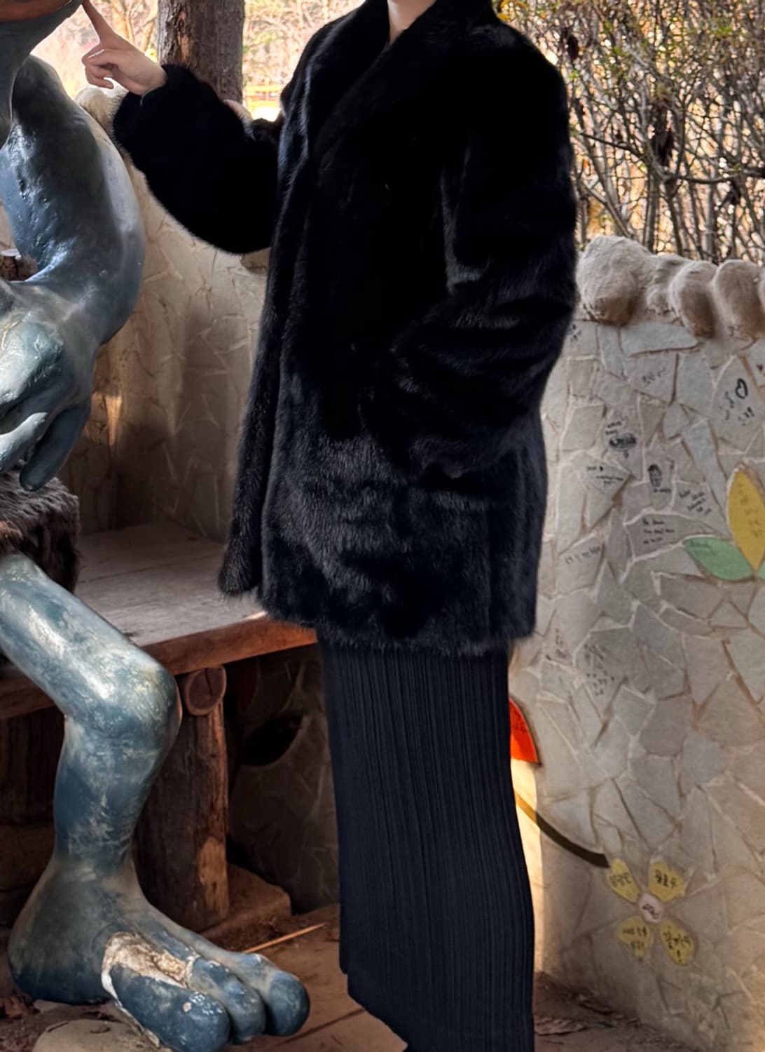 사가밍크 블랙 하프 밍크 코트 (드라이완료) 상품이미지10