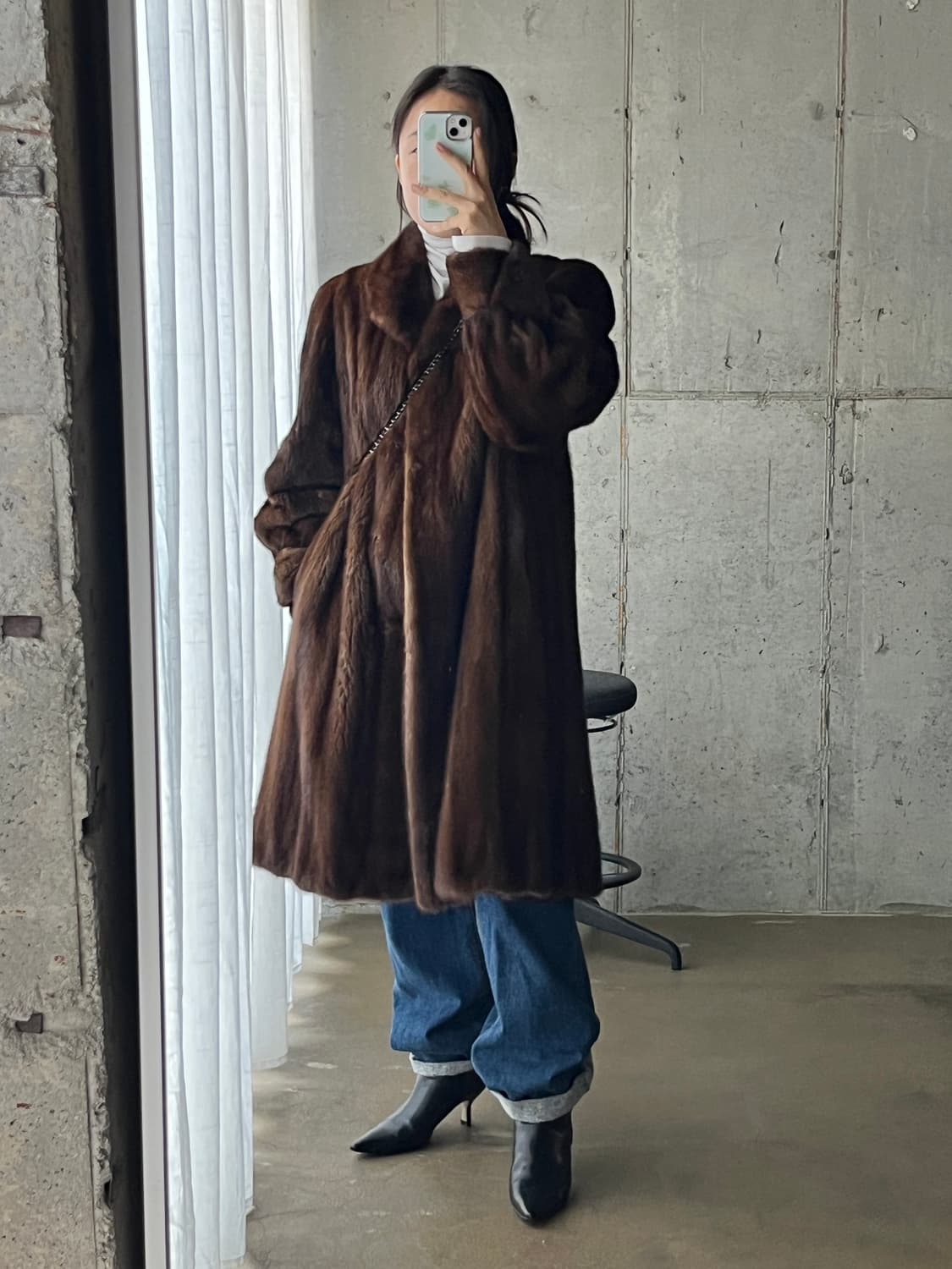 90s Genuine Mink 천연 밍크 롱 코트 마호가니 브라운 상품이미지1