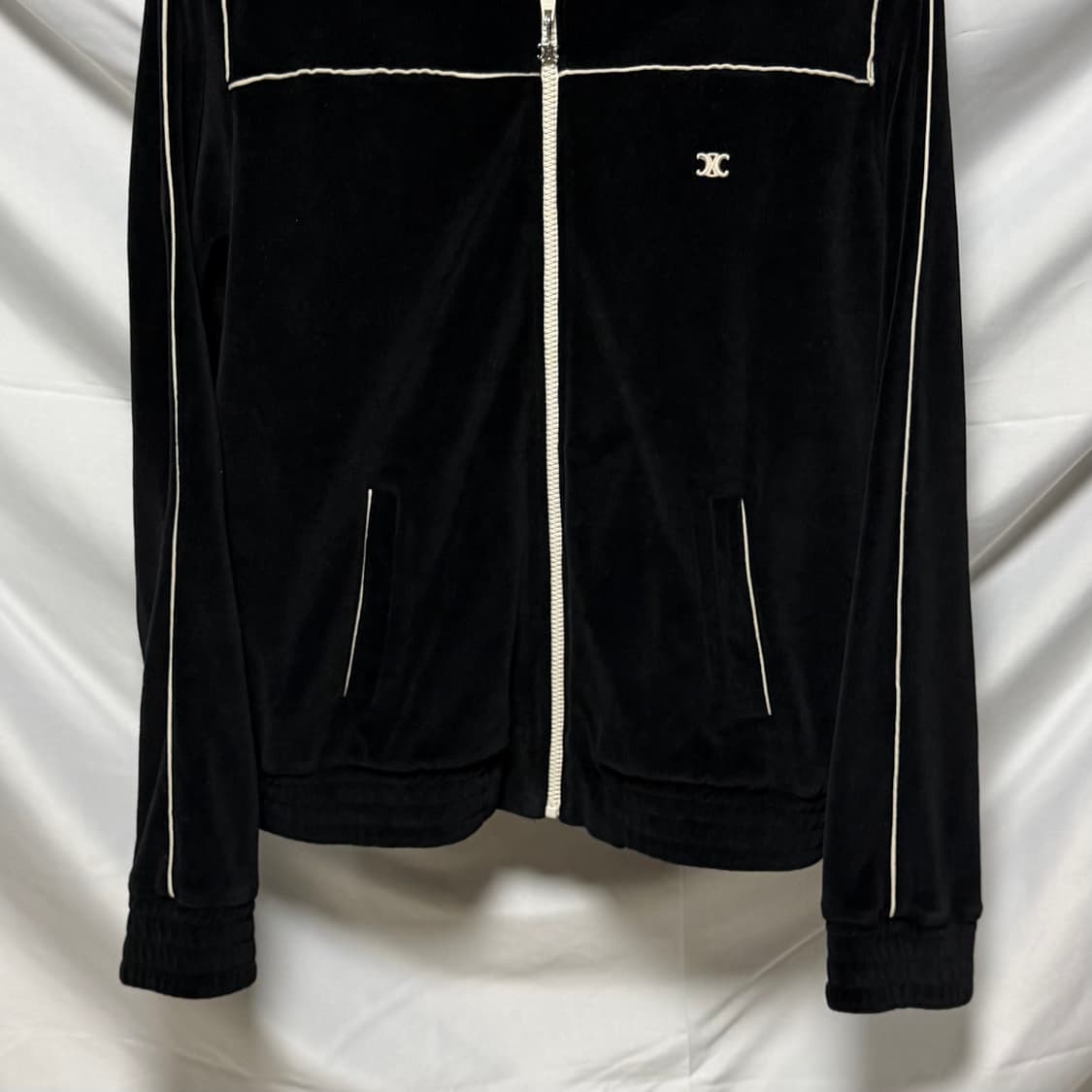 [S+급/XL] 셀린느 트리옹프 트랙자켓 벨벳 집업 블랙 상품이미지3