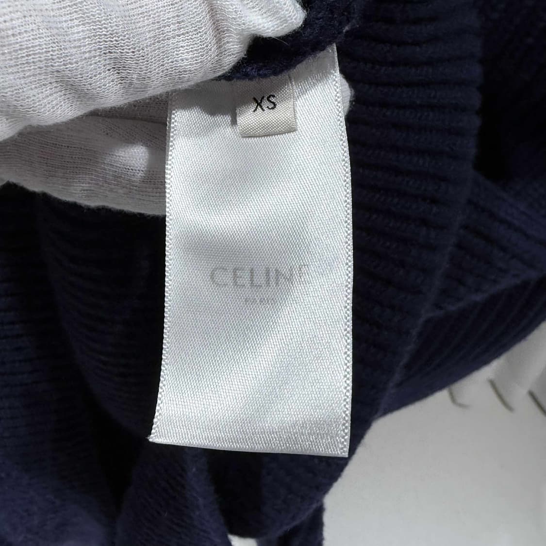 XS / 셀린느 울 리브드 네이비 니트후드 상품이미지5