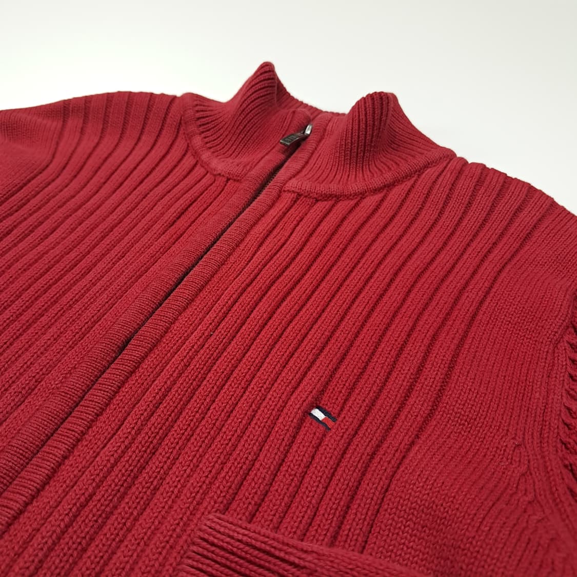 CL215 S 타미힐피거 코튼 헤비립 크림슨레드 풀집업 가디건 상품이미지5