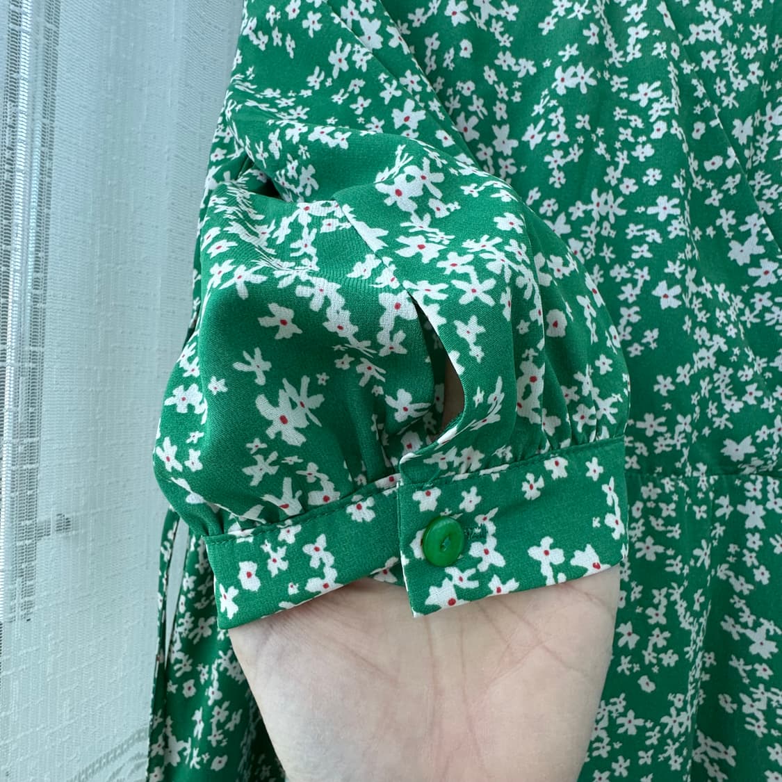 그린 플라워패턴 반팔 롱원피스 S 상품이미지4