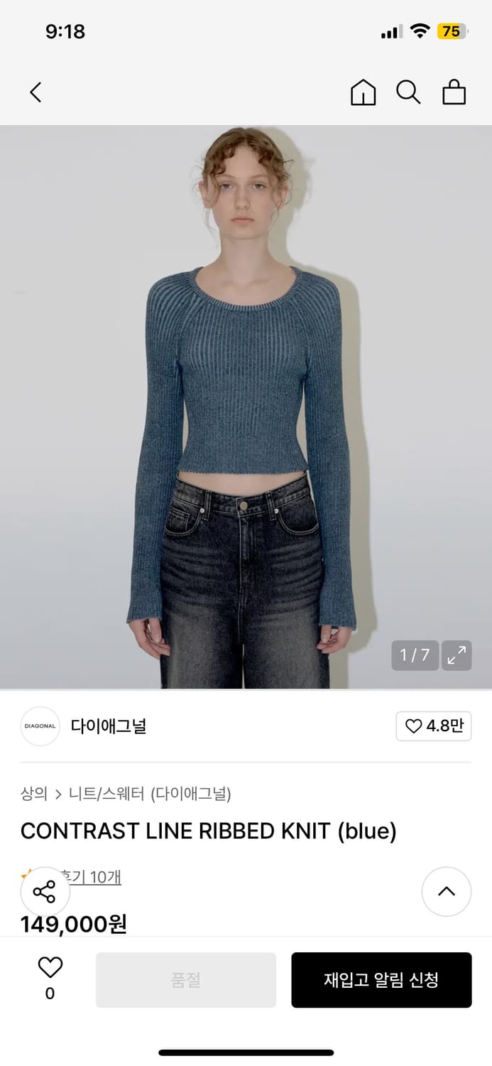 다이애그널 CONTRAST LINE RIBBED KNIT (blue) 상품이미지4