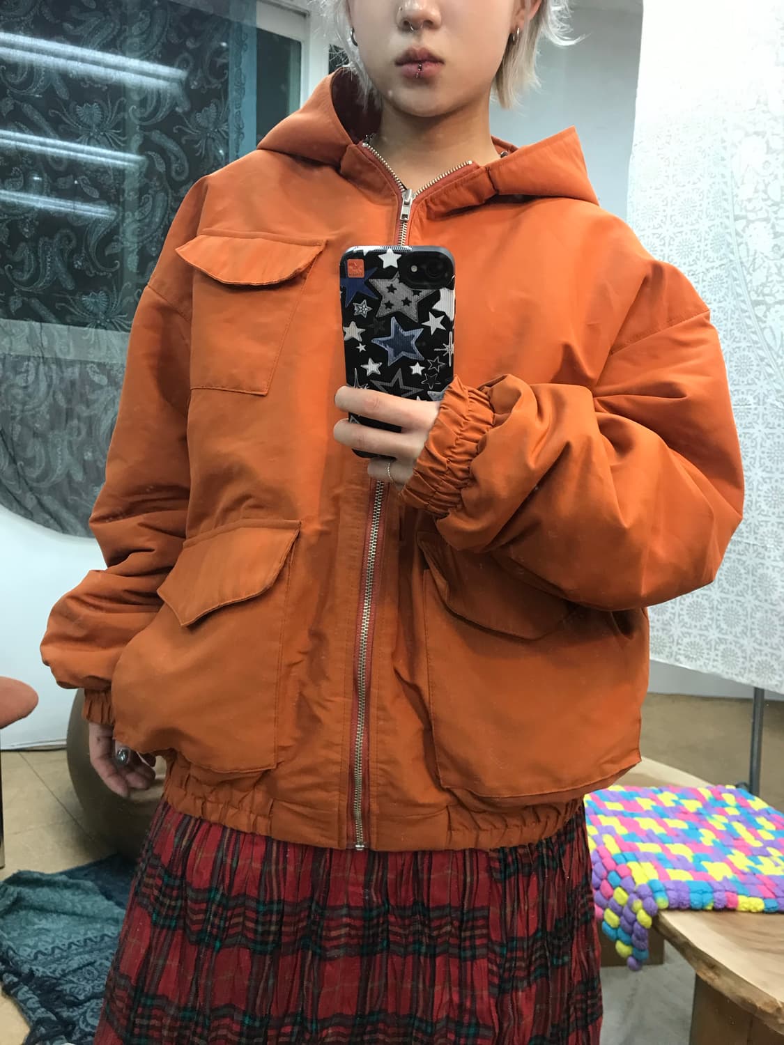 빈티지 오렌지 포켓 패딩 점퍼 상품이미지2