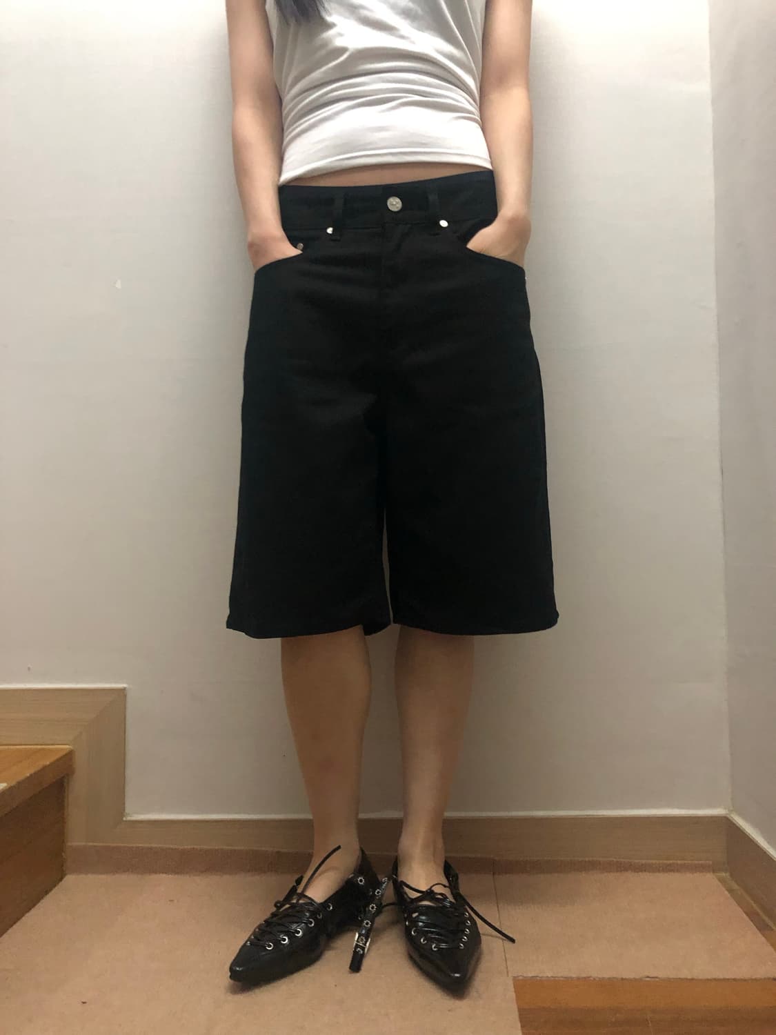 빈티지 레스트앤레크레이션 블랙 데님 버뮤다 팬츠 상품이미지6