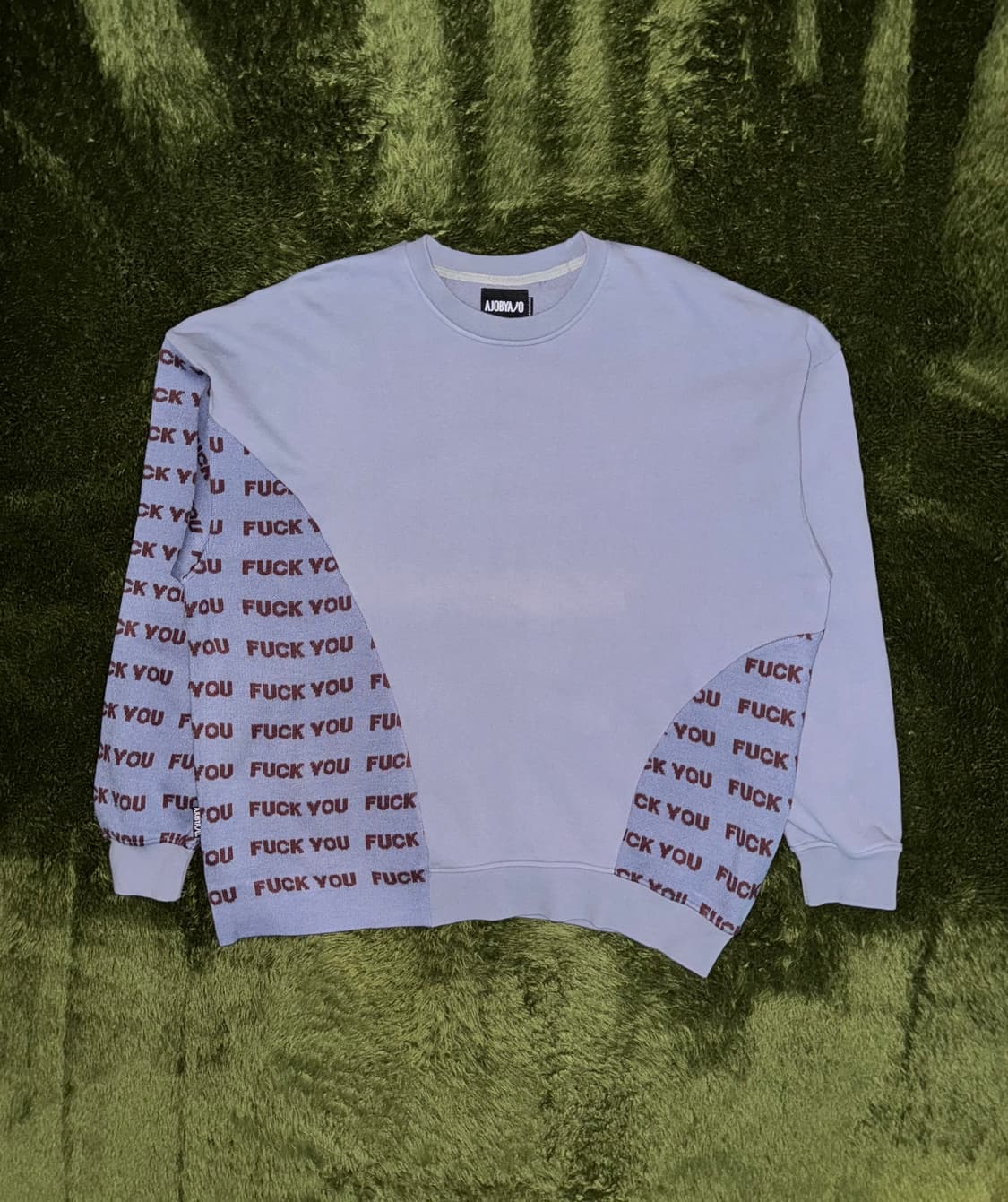 [XL] 아조바이아조 FUCK YOU 니트 믹스 스웻 셔츠 퍼플 상품이미지1
