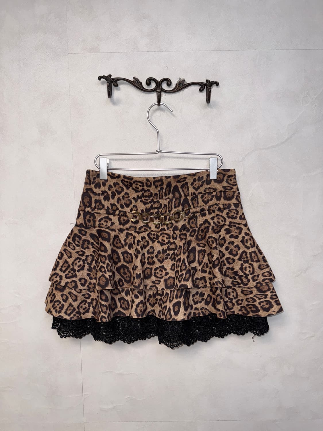Brown leopard lace chain mini skirt  상품이미지1