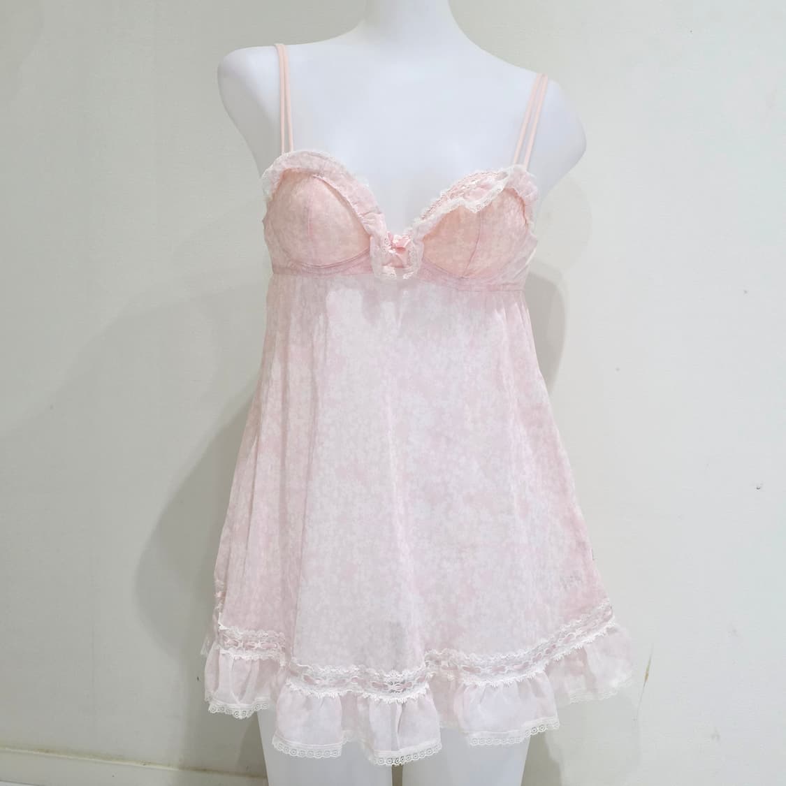 라센자 고전빈티지)히메갸루 핑크 레이스 리본 로맨틱 플로럴 슬립슬리브리스 상품이미지1